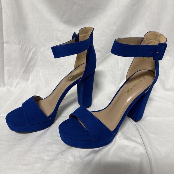 NEW! DREAM PAIRS Women's Hi-Lo Open Toe Dress Heels Pump Sandal Size 11, Blue - Picture 3 of 11